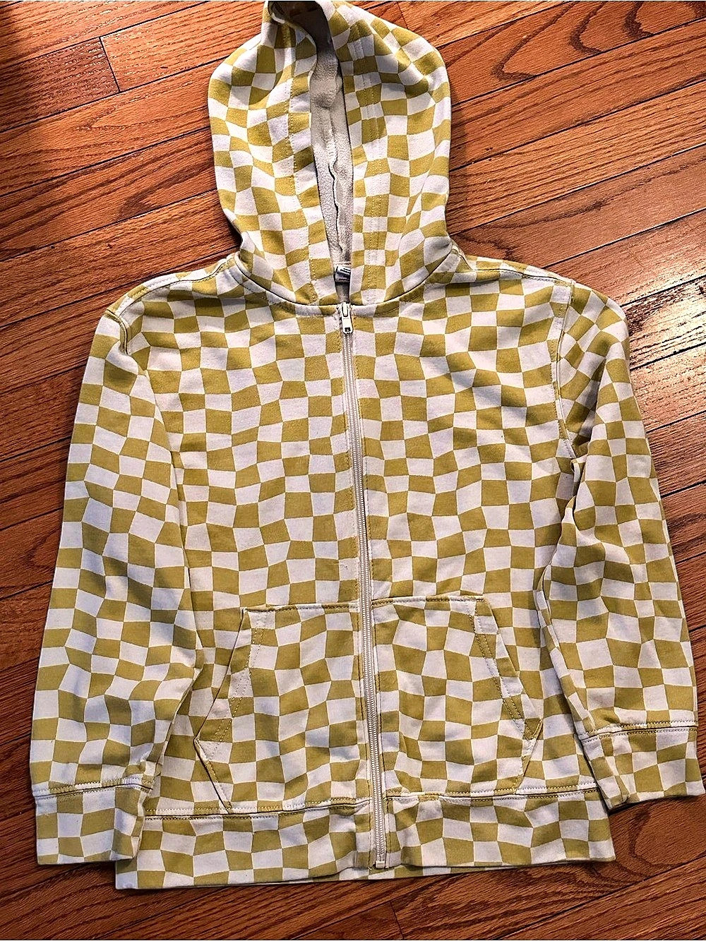 Checkered Zip Hoodie in Yellow & White